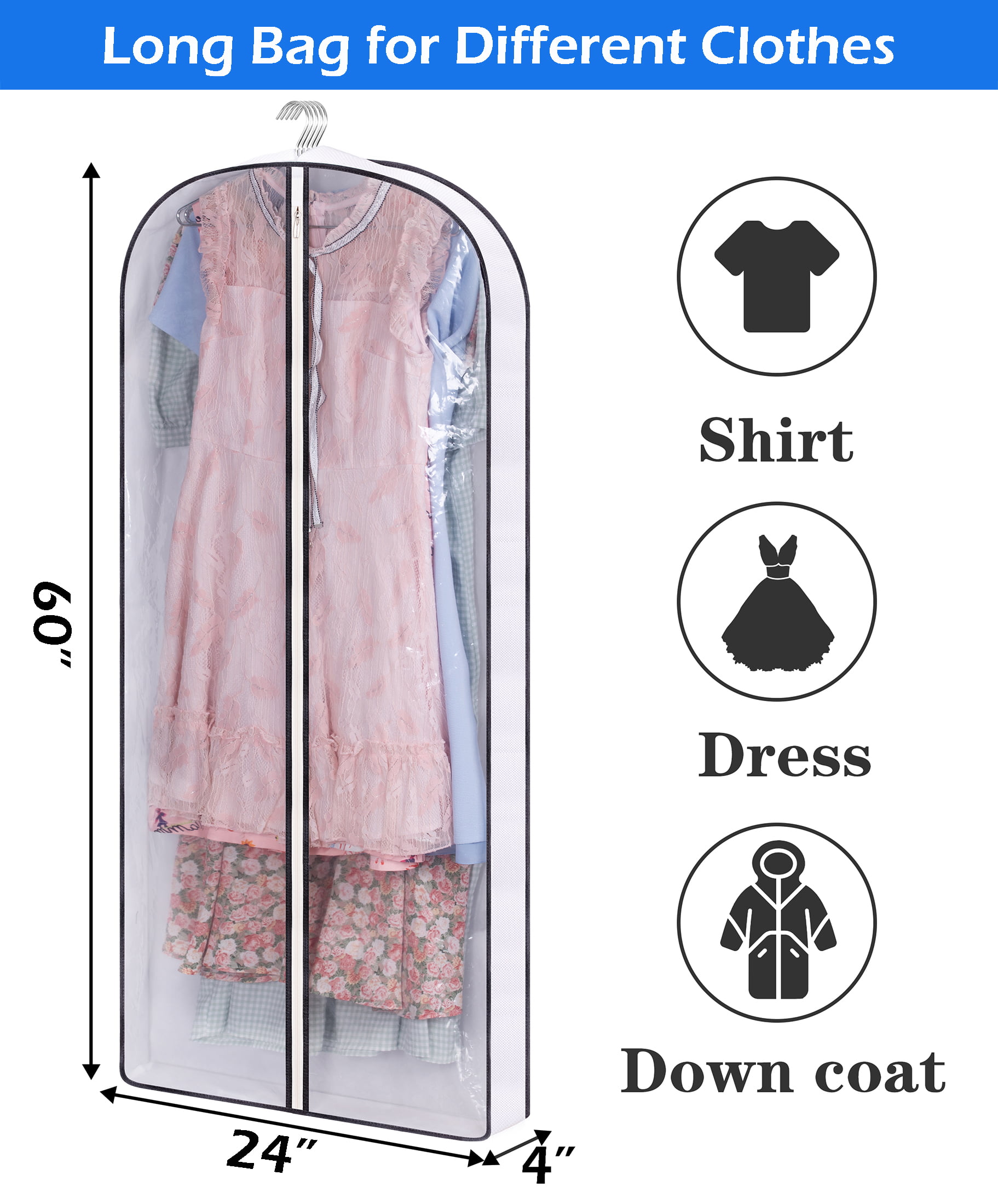MISSLO 65 Long Garment Bags for Travel Dress Bags Wedding Dress Cover  Waterproof Clothing Bags Storage Traveling Clothes Protector for Closet