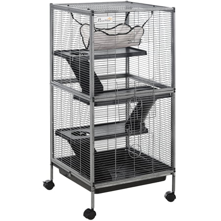 JERFIT 4-Tier Rolling Small Animal Cage with Wheels, Removable Tray & Hammock for Ferrets, Chinchillas, Sugar Gliders, Gray Steel Pet Home