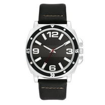 George Silver Tone Case Leather Strap Men's Analog Watch