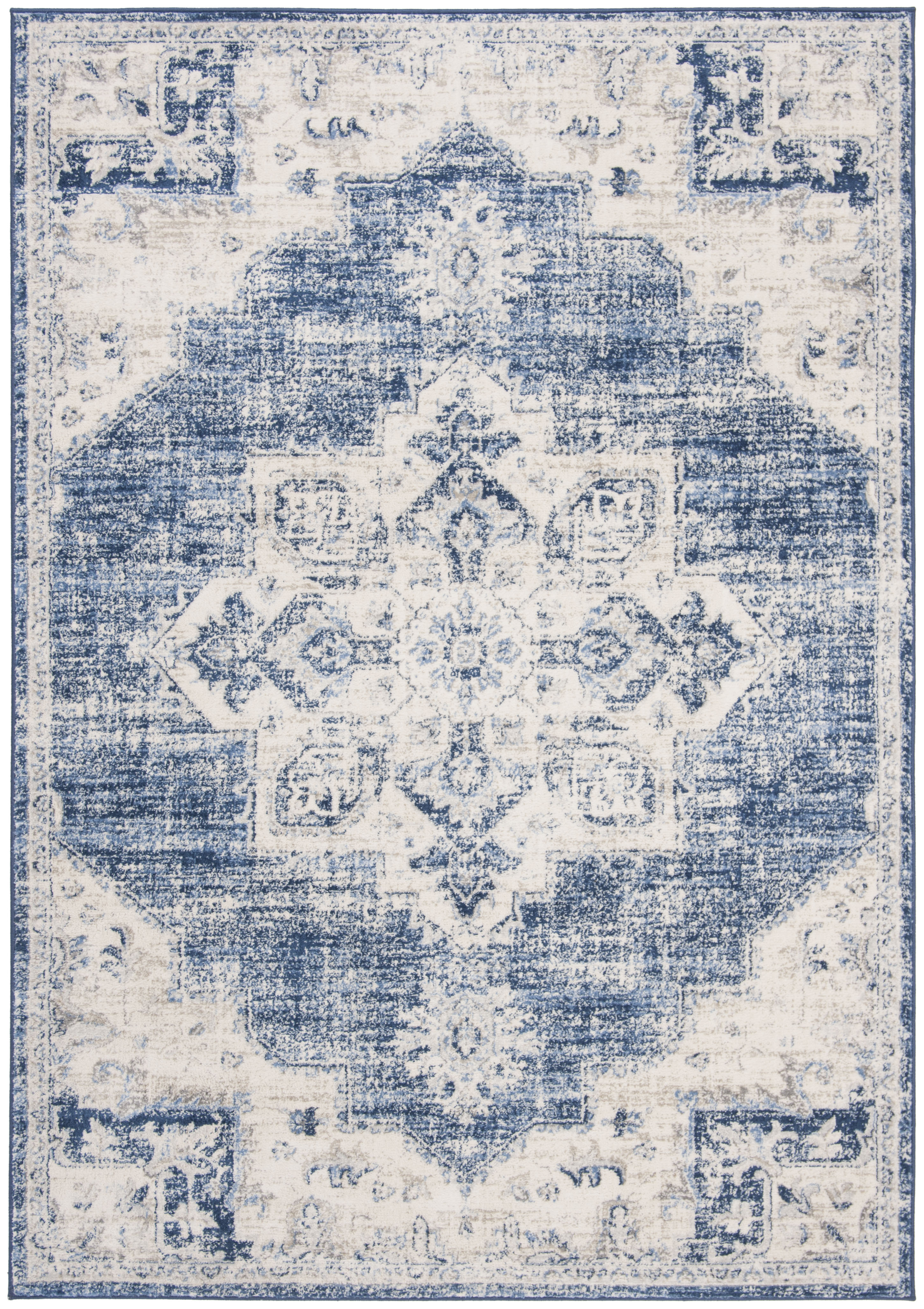 SAFAVIEH Brentwood Salah Oriental Area Rug, Ivory/Navy, 5'3" x 7'6"