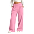 thumbnail image 2 of Girls Trendy Sweatpants with Pockets Casual Elastic Waist Baggy Fall Winter Kids Wide Leg Pants Pink 5-14, 2 of 8