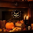 thumbnail image 4 of romoty Halloween Lighted Hanging Ornament, 7.7 in Pumpkin Jack-o'-Lantern Acrylic LED Window Lamp with Warm Fairy Lights for Spooky Porch Door Wall Party Decor Accent, 4 of 6