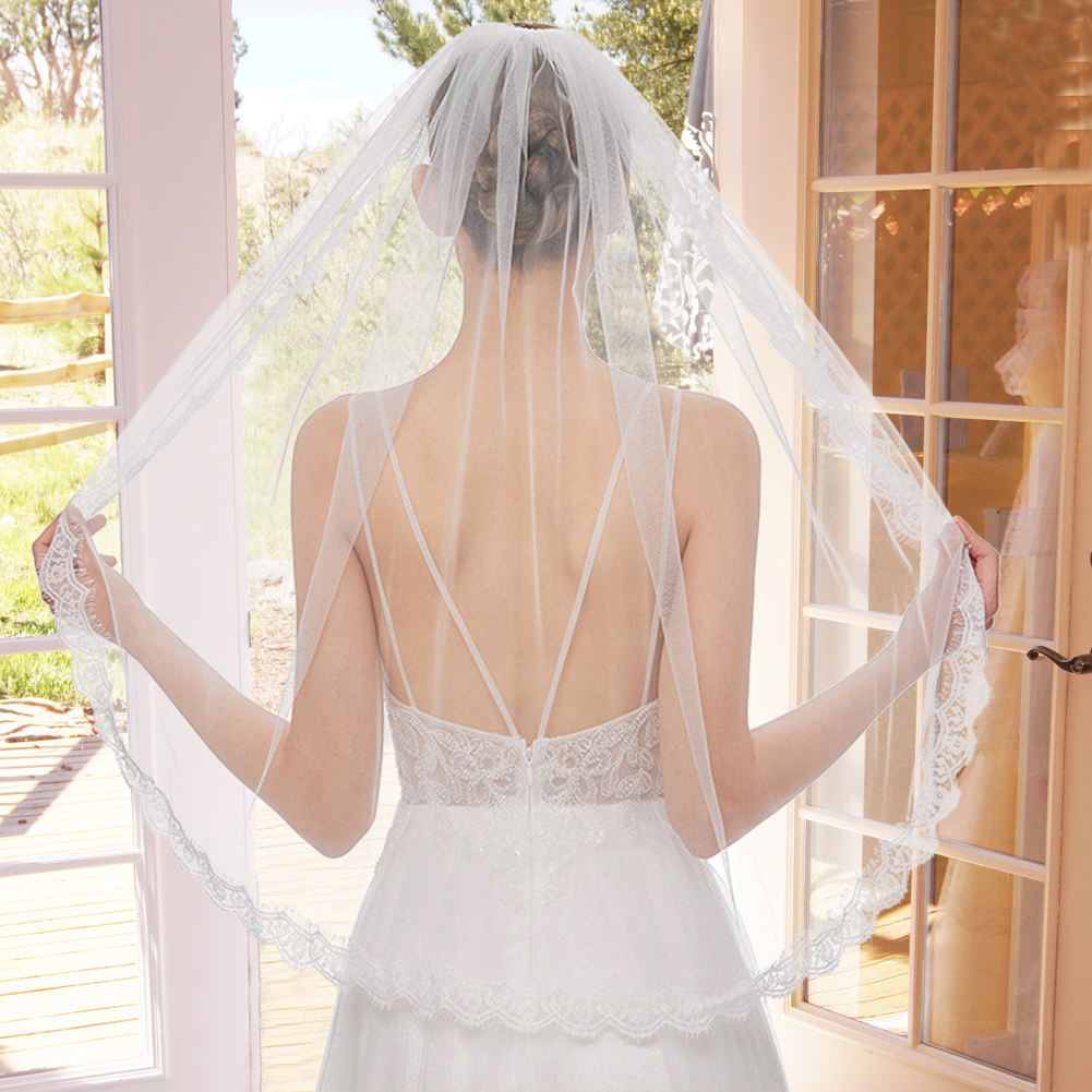 Elegant White Bridal Veil with Comb SELFCLOUD Wedding Bridal Veil with Comb 2 Tier Sheer White  main image 3
