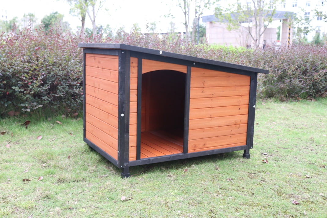 42" Wooden Dog House, Outdoor and Indoor Winter Kennel with Elevated Feet, Weatherproof Doghouse for Large Dog
