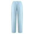 thumbnail image 3 of QLEICOM Women's Cropped Pants, Drawstring Stretch Sweatpants, Cotton Linen Loose Straight-Leg, Casual Elastic Waist Trousers with Pockets, Summer Running Jogging Athletic Pants Sky Blue 3XL, 3 of 4