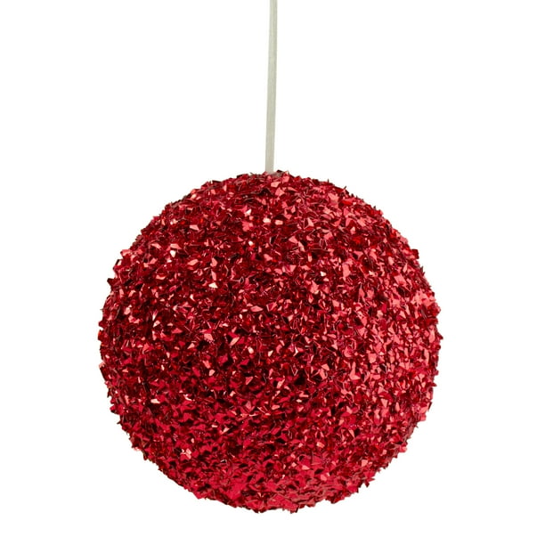6" Red Glitter Christmas Ball Ornament