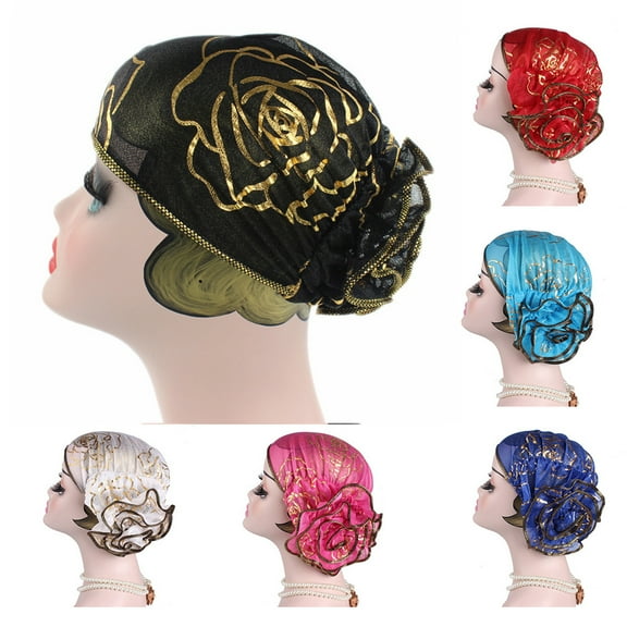 Travelwant 5Pcs/Set Shiny Flower Turban Shimmer Chemo Cap Hairwrap Headwear Beanie Hair Scarf