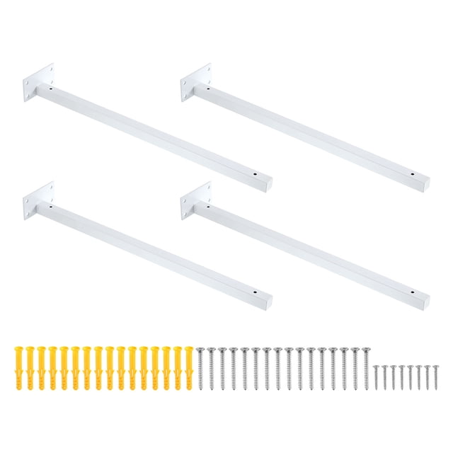 Unique Bargains Floating Shelf Bracket,4 Pack 18 Inch Iron Hidden Wall Mounted Shelf Supports (White)