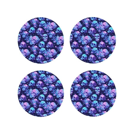 

Leather Coasters Set of 4 - crystal Skull flower star Lightweight Non-Slip Drink Coasters for Desk Anti-Scalding Desk Cup Coasters for Office Table Decor Round Shape
