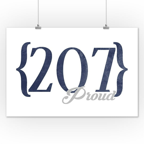 Bangor, Maine - 207 Area Code (Blue) - Lantern Press Artwork (12x18 Art Print, Wall Decor Travel Poster)