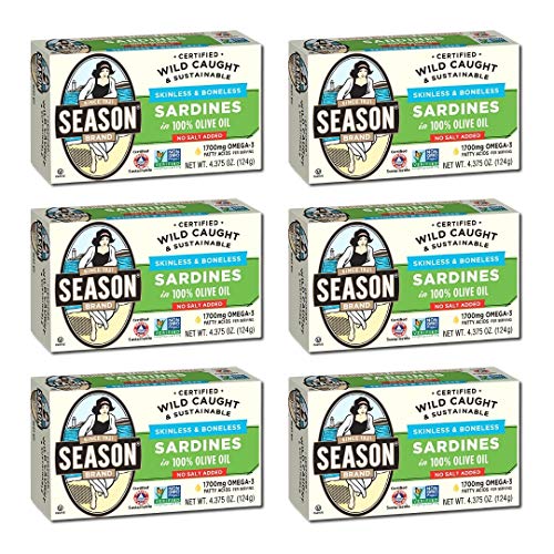 Season Skinless & Boneless Sardines in Olive Oil, No Salt Added, 4.375