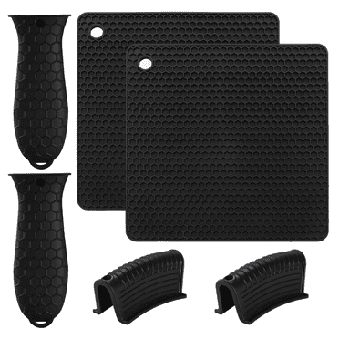 BILISPARK 6 Pcs Silicone Pot Holders Set Cast Iron Handle Cover Heat Resistant Pot Handle Covers Potholder Non Slip Reusable Pan Sleeve for Frying Pan Kitchen Supplies(Black)