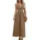 thumbnail image 1 of Vestido largo CUPSHE para mujer, sin mangas, cuello en V, cuello en V, corte de verano, tirantes finos, formales, vacaciones, color café, L, 1 of 7