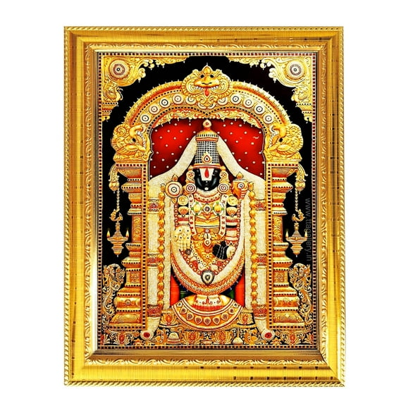 Lord Balaji Venkateswara Venkatachalapati Srinivasa Indian God Decorative Photo With Golden Frames 8.3X6.5"