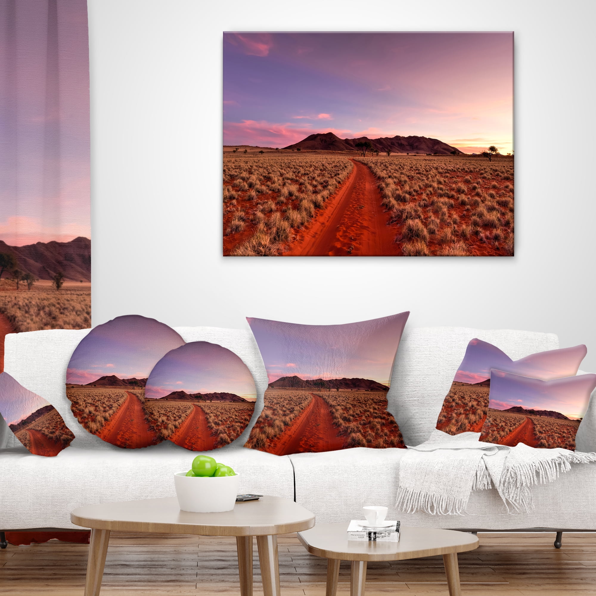 Designart Red Pathway in Namib Desert - Landscape Printed Throw Pillow - 18x18