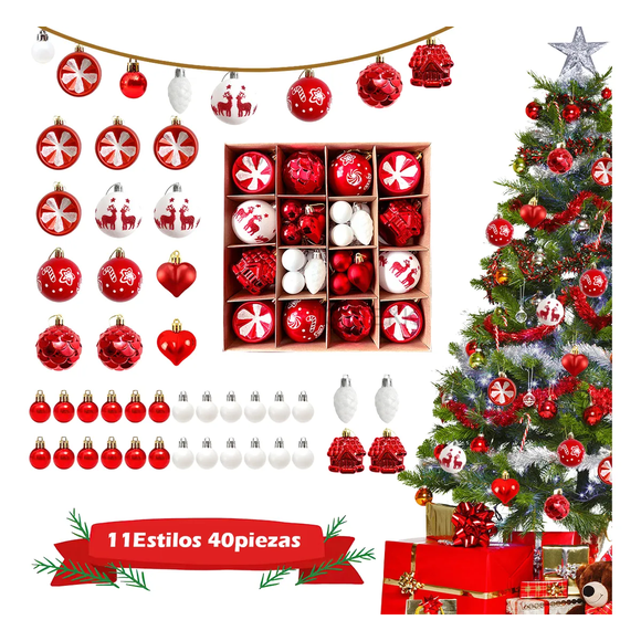 44pzas Esferas Navideñas De Plastico Decoración Arbol Navida Xtellar rojo
