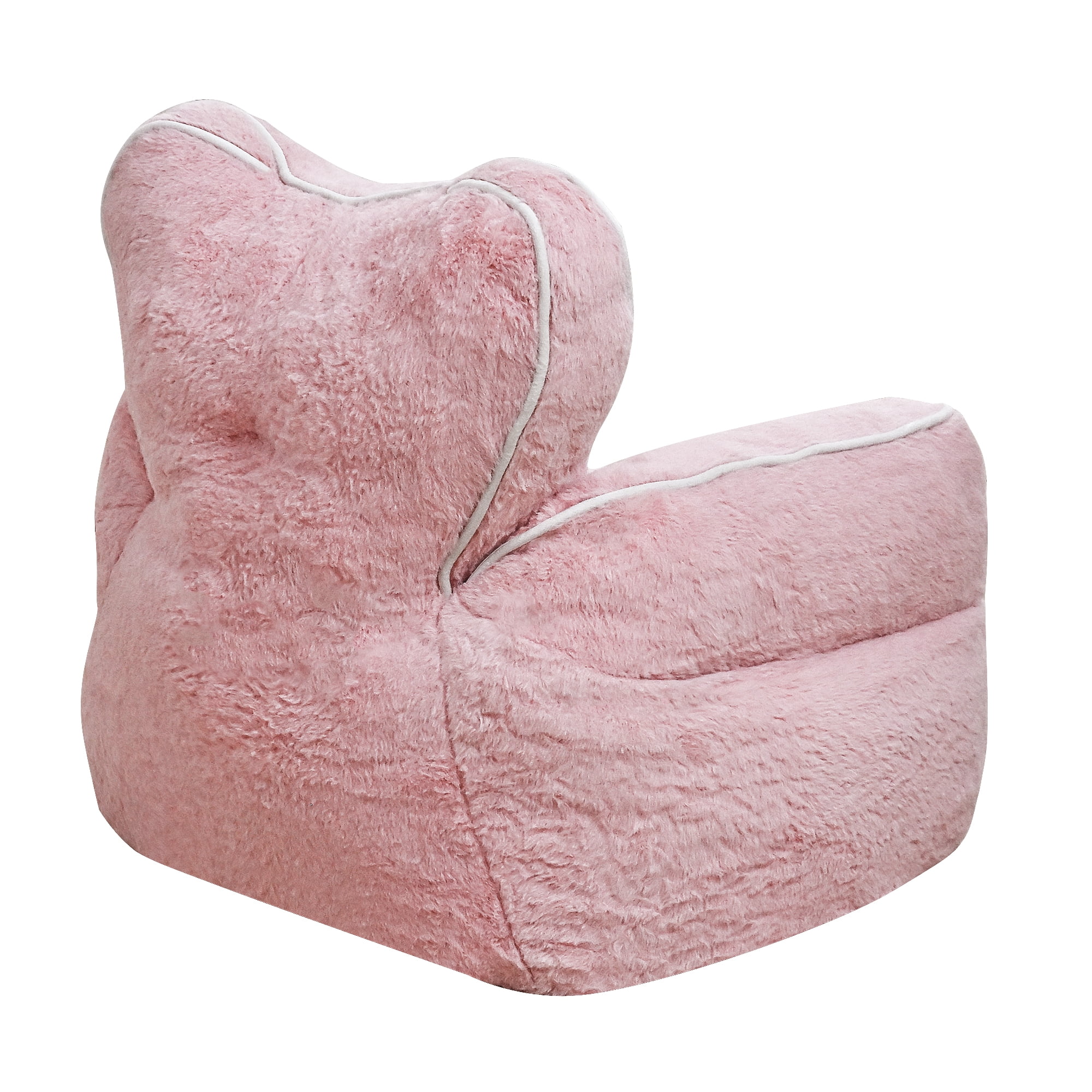 Leumius Bean Bag Chair,Faux Fur Beanbag Chair with a Color-Block and Heart-Shaped Backrest,Large Lazy Sofa for Living Room, Bedroom, Apartment,Baby Pink