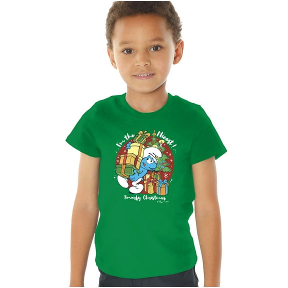 Smurfs Christmas, I'm The Nicest Kids T Shirt (4) for Toddler Boys and Girls, Kelly Green