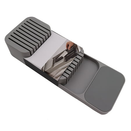 

In-Drawer Block Holds Kitchen Drawer Organizer Tray for Knives