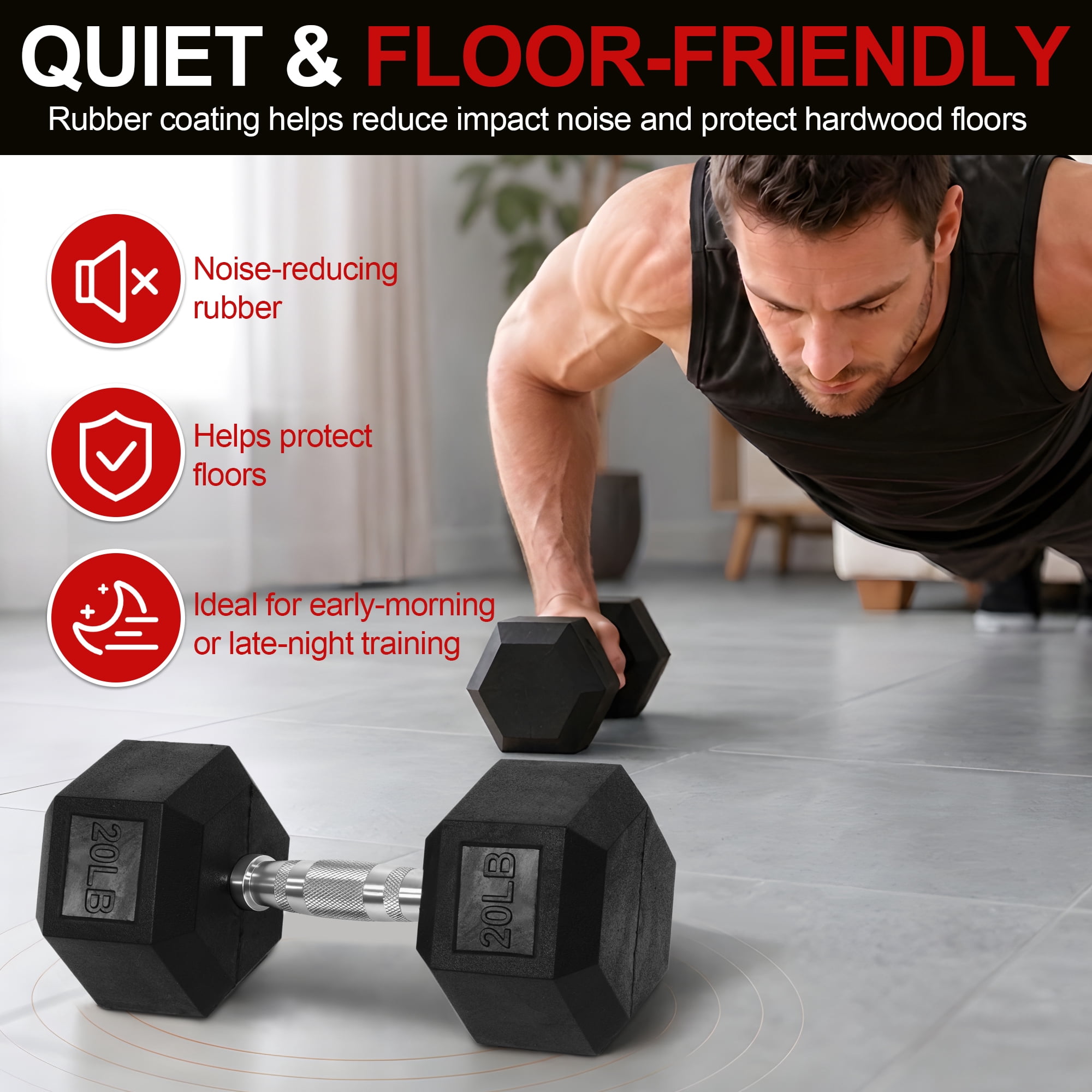 Sprint Demon 150 LB Rubber Hex Dumbbell Set with A-Frame Rack, 5-25 LB Free Weights Set for Home Gym Strength Training