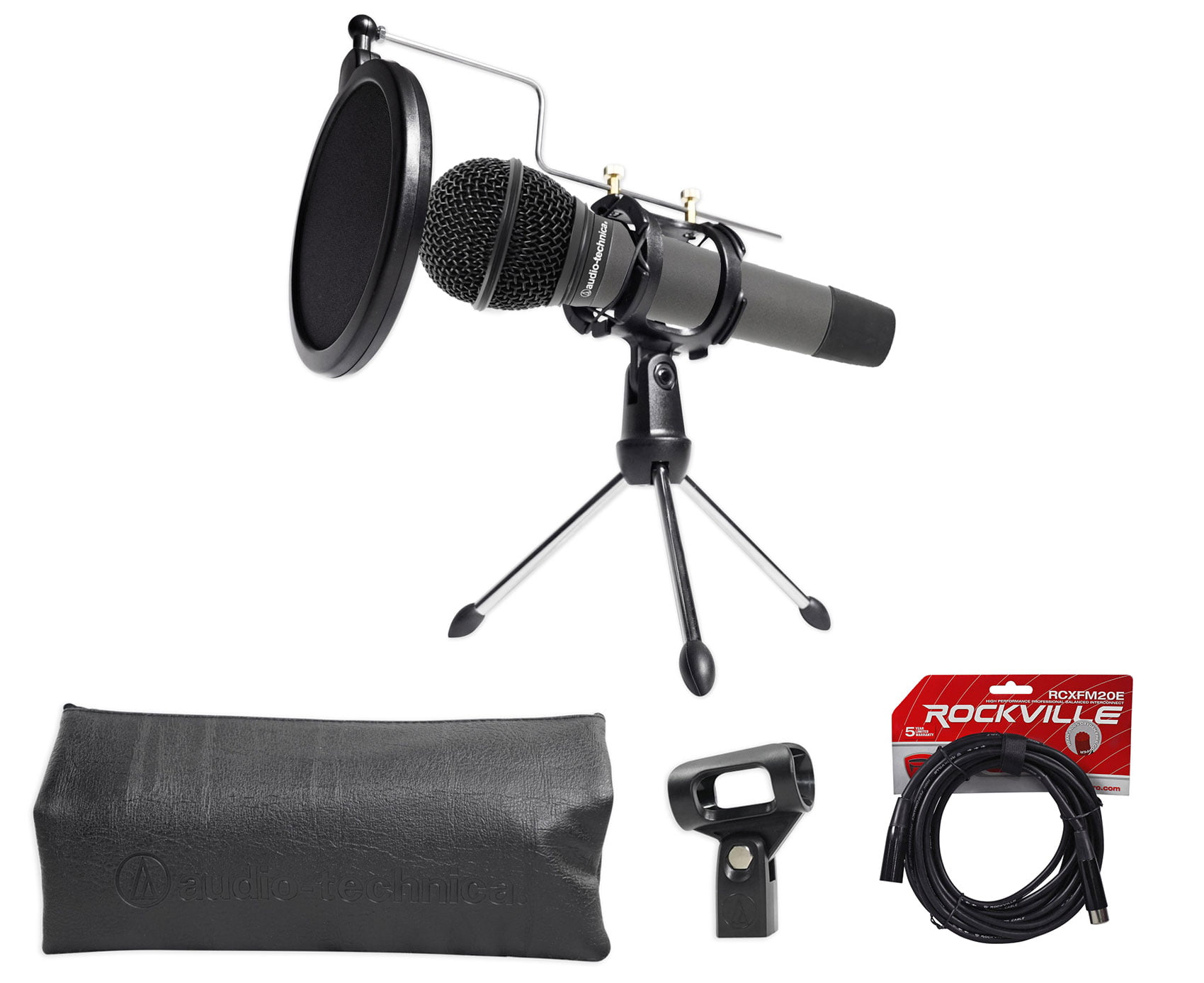 Rockville Dynamic Podcasting Podcast Microphone w/Mic Stand+Pop Filter+Cables 