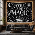 thumbnail image 6 of YOU ARE MAGIC with Celestial Symbols on Black Background, Whimsical Illustration for Witchy Decor Lovers, Occult Chalk Art Halloween Gift Tapestry Wall Hanging for Bedroom and Living Room, 6 of 7