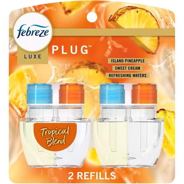 Febreze Plug In Refills New Luxe Limited Edition Plug In for Odor-Fighting Fade Defy PLUG Air Freshener, (2) Count of 0.87 fl oz Refills (Tropical Blend)