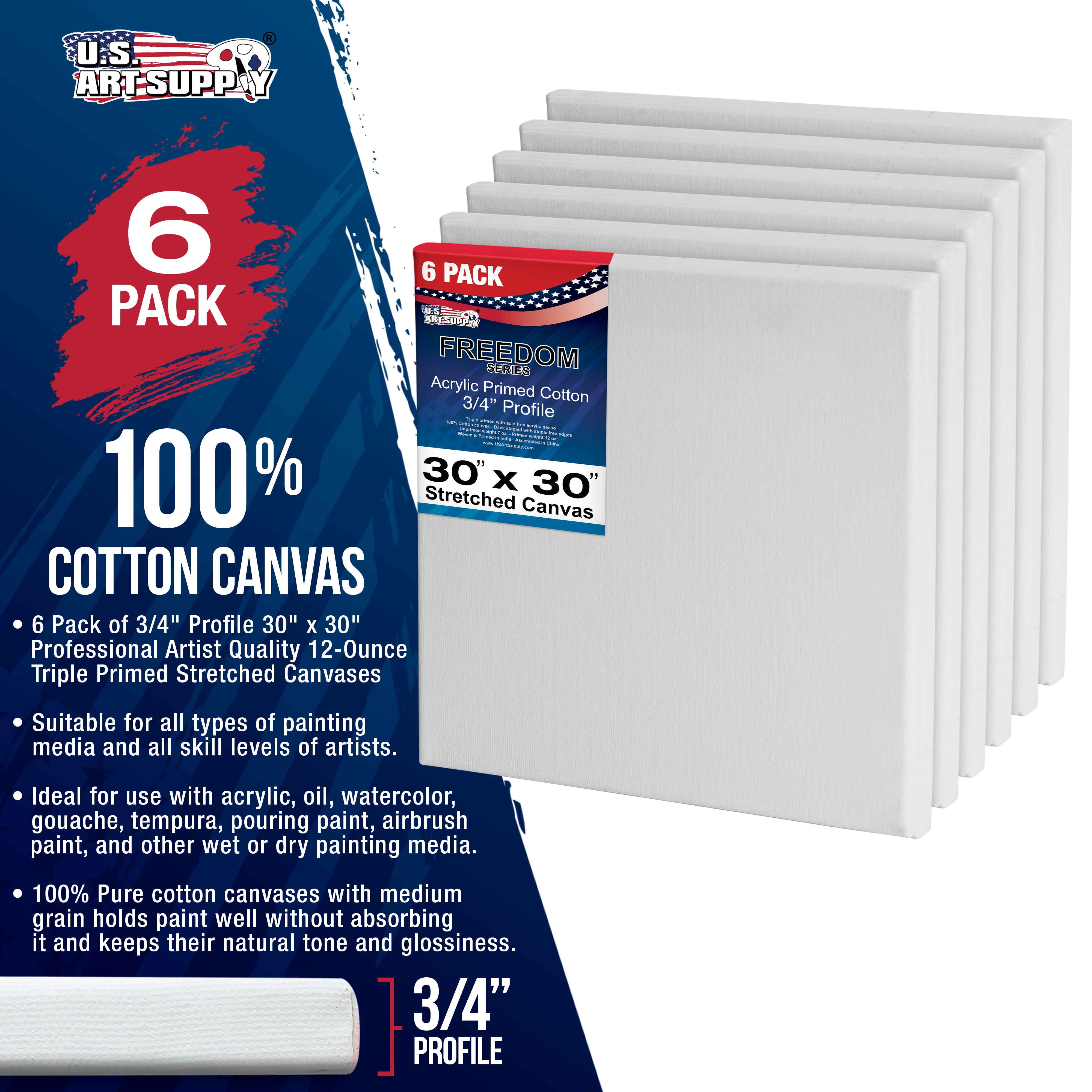 U.S. Art Supply 30 x 30 inch Stretched Canvas 12-Ounce Triple Primed, 6-Pack - Professional Artist Quality White Blank 3/4" Profile, 100% Cotton, Heavy-Weight Gesso - Acrylic Pouring, Oil Painting