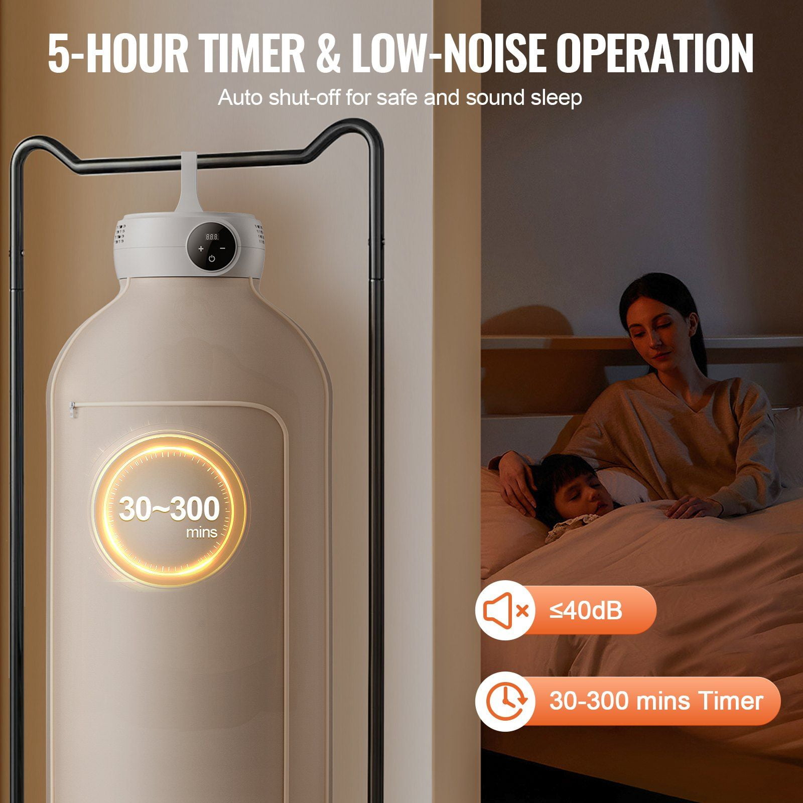 Portable Clothes Dryer, 600W Foldable Mini Dryer w/ PTC Heating, LED Display & 5H Timer, Includes Dryer Bag for Apartments, Dorms, RVs, Travel - Beige
