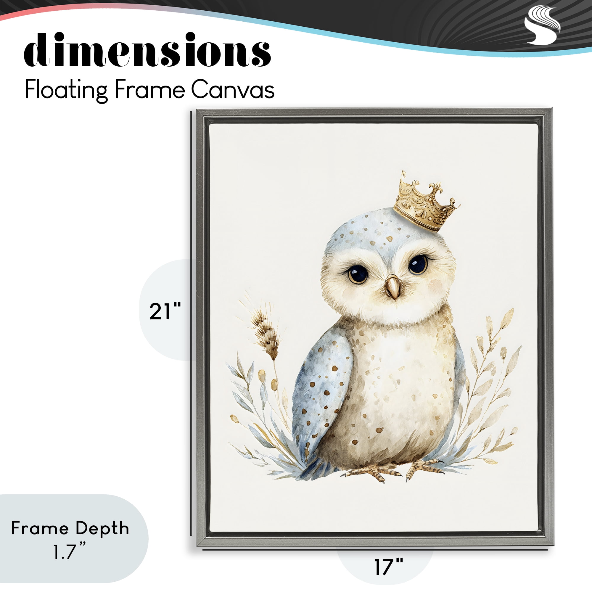 Stupell Industries Watercolor Nursery Owl Gray Framed Floater Canvas Wall Art, design by LSR Design Studio