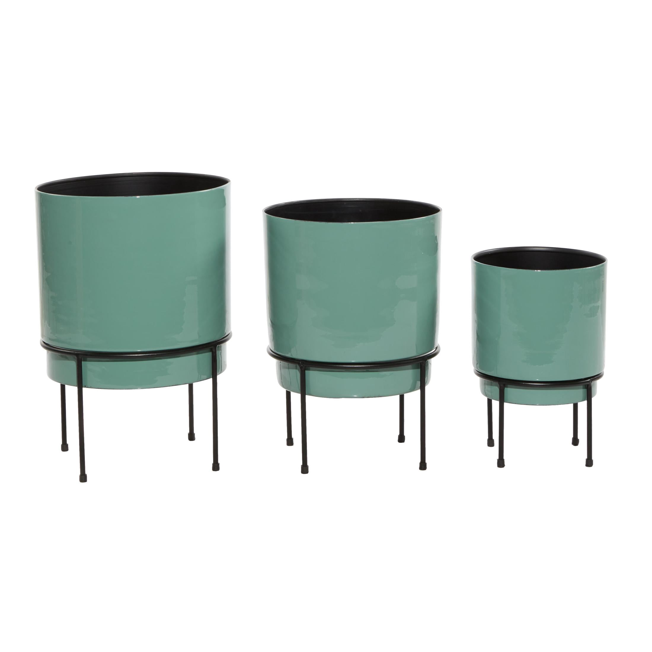 DecMode 10", 13", 14"H Teal Metal Planter with Removable Black Stand (3 Count)