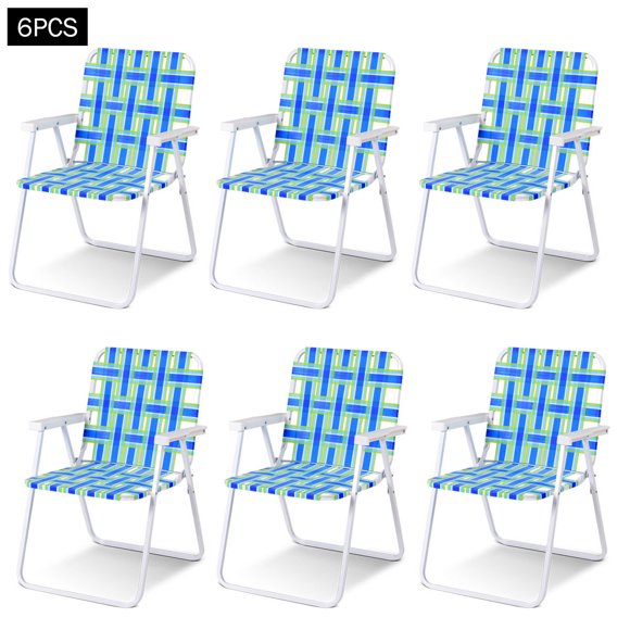 Costway 6pcs Folding Beach Chair Camping Lawn Webbing Chair Lightweight 1 Position