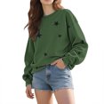 thumbnail image 5 of Women's Star Print No Hood Sweatshirt, Soft Breathable Polyester Long Sleeve Pullover Top with Comfort Fit for Casual Daily Wear, Winter Season, Street Fashion and Outdoor Activities Green M, 5 of 9