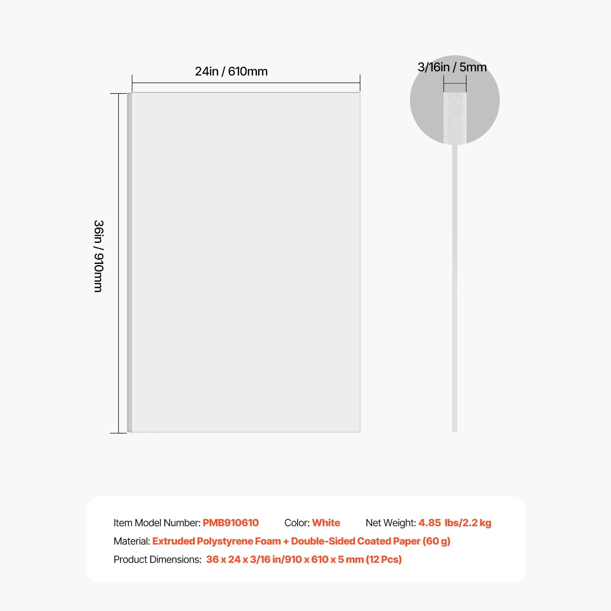 KFFKFF Foam Board, 12-Pack 24 x 36 Inches, 3/16 Inch Thick White Poster Board, Acid-Free Double-Sided Foam Sheets for Mounting, Crafts, Artwork, Displays, Presentations, and Projects