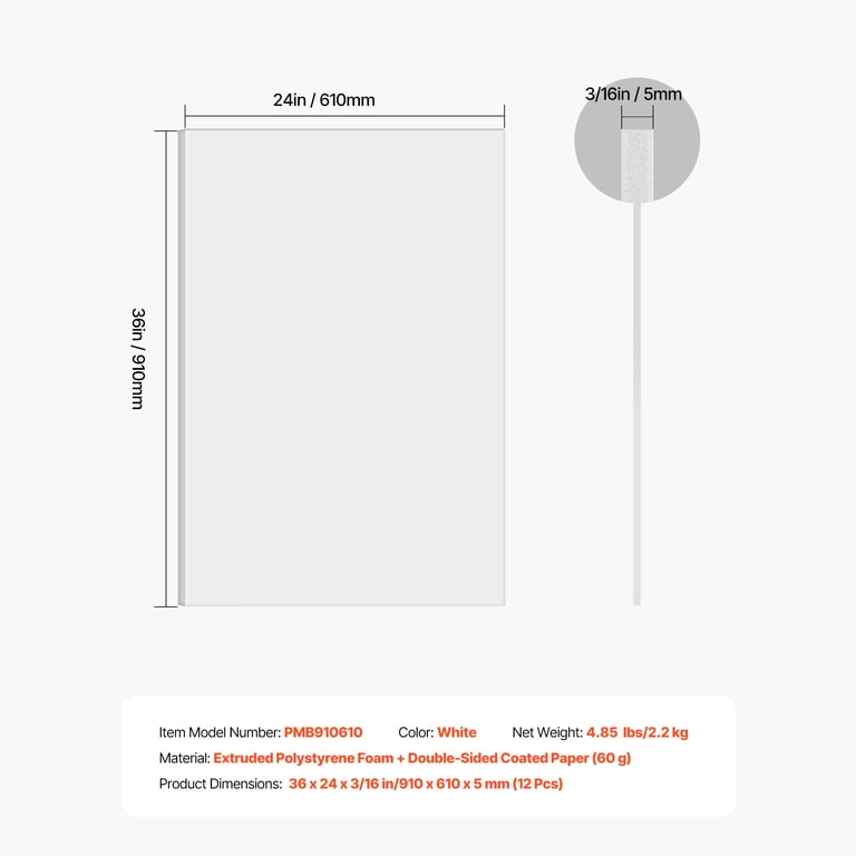 KFFKFF Foam Board 12-Pack, 24" x 36" White photo 7