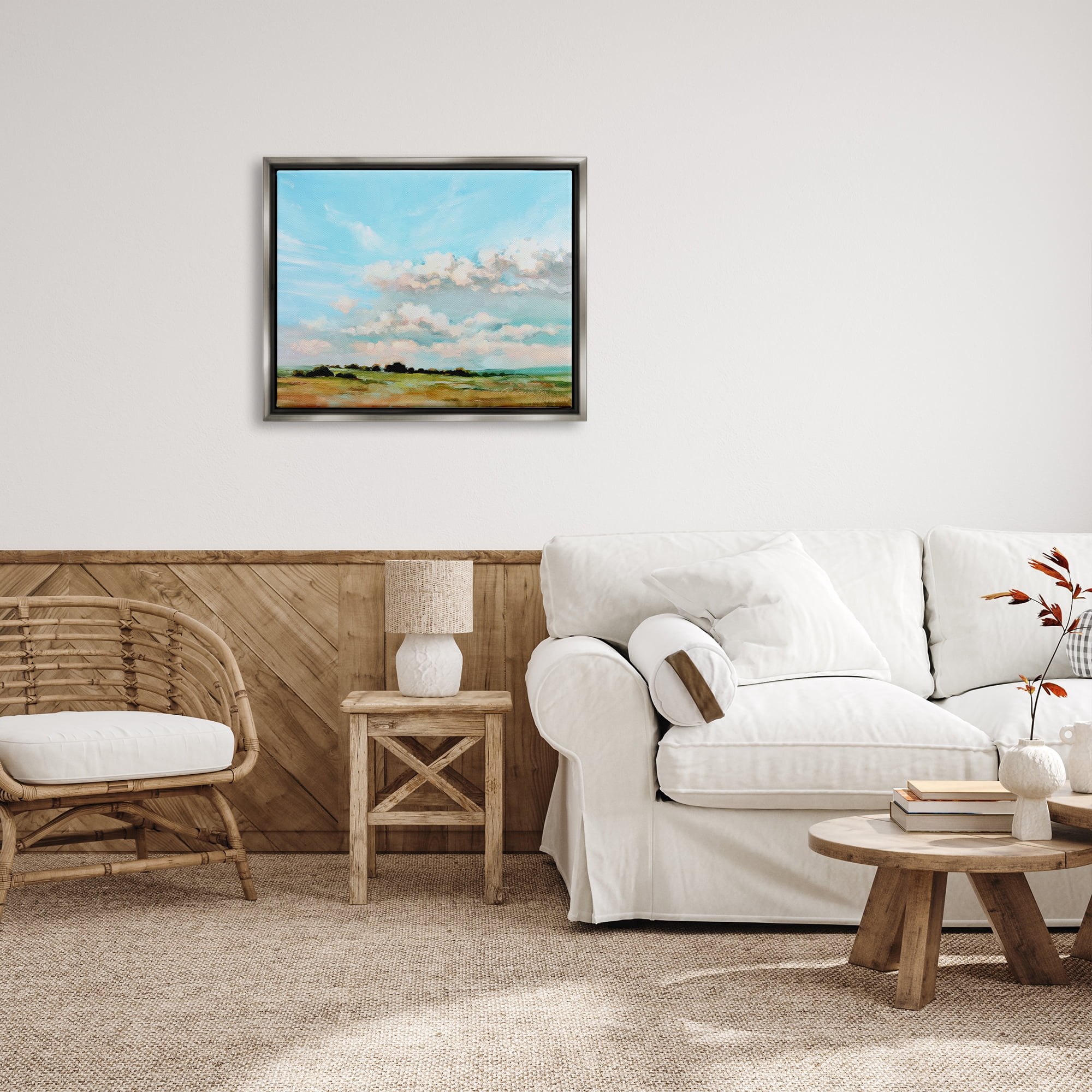 Stupell Industries Cloudy Landscape Painting Nature Painting Gray Floater Framed Art Print Wall Art, 31 x 25
