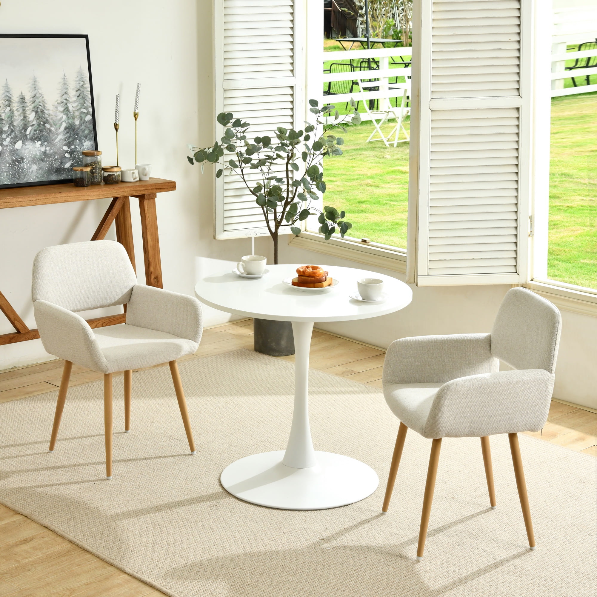 Homy Casa Dining Chair Set of 2, Upholstered Chairs for Breakfast Nook or Kitchen，Beige