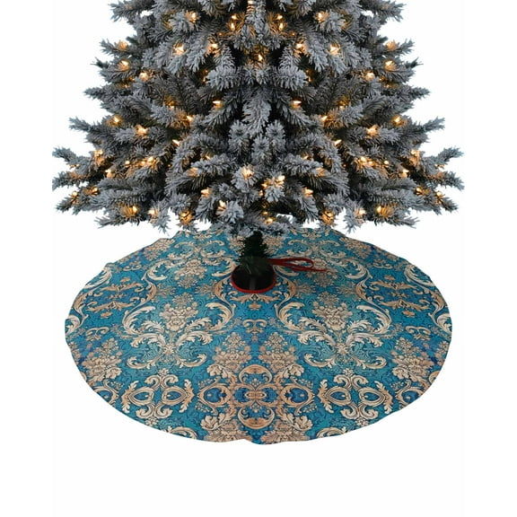 Teal Yellow Christmas Tree Skirt 48 Inches Large Christmas Skirt Tree, Modern Luxurious Geometric Abstract Art Tree Skirt Christmas Decorations for Fireplace Party Holidays Indoor Outdoor