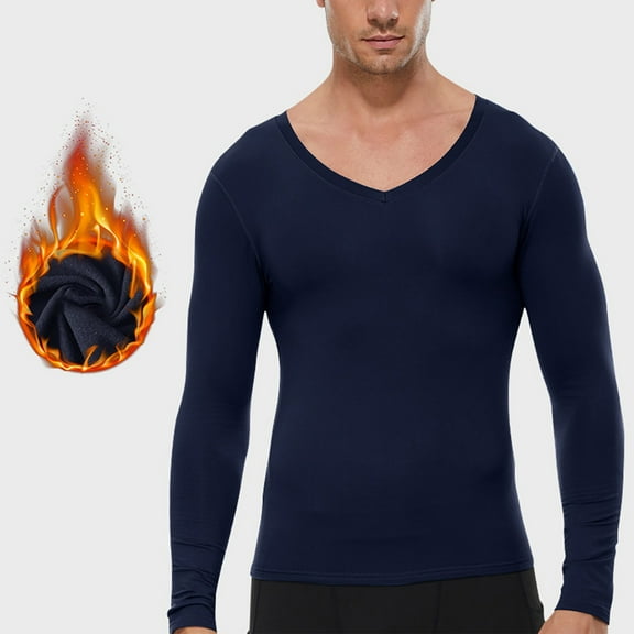 GuangCheng Men's Shirts V Neck Fleece Lined Long Sleeve Warm Basic Tops for Fall Winter