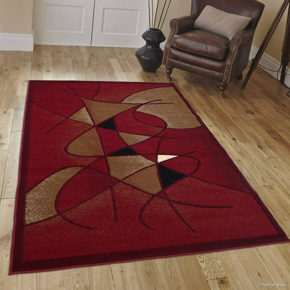 Allstar Red Abstract Modern Area Carpet Rug (5' 2" x 7' 2")