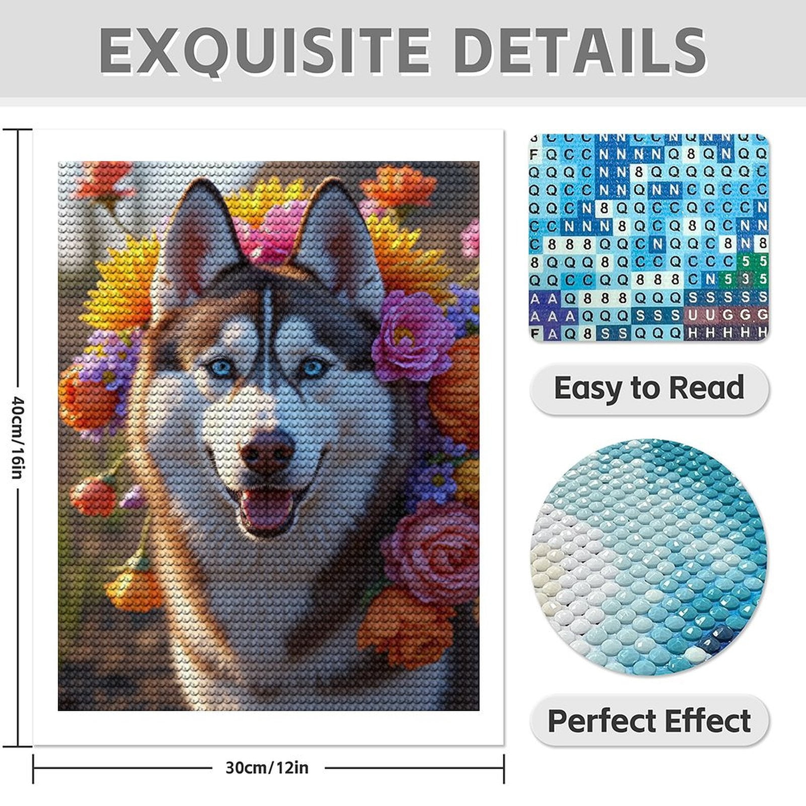 Diamond Art Kits for Adults - 5d Bright Husky Floral Portrait Diamond Painting for Adults, Diamond Art for Adults Beginners, Diamond Painting Kits for Adults for Home Wall Decor
