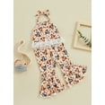 thumbnail image 3 of FEORJGP Kids Girls 2 Piece Outfits Toddler Sleeveless Vest Halter Neck Camisole Floral Print Bandages Tops and Elastic Flared Pants Infant Fashion Casual Summer Clothes, 3 of 9