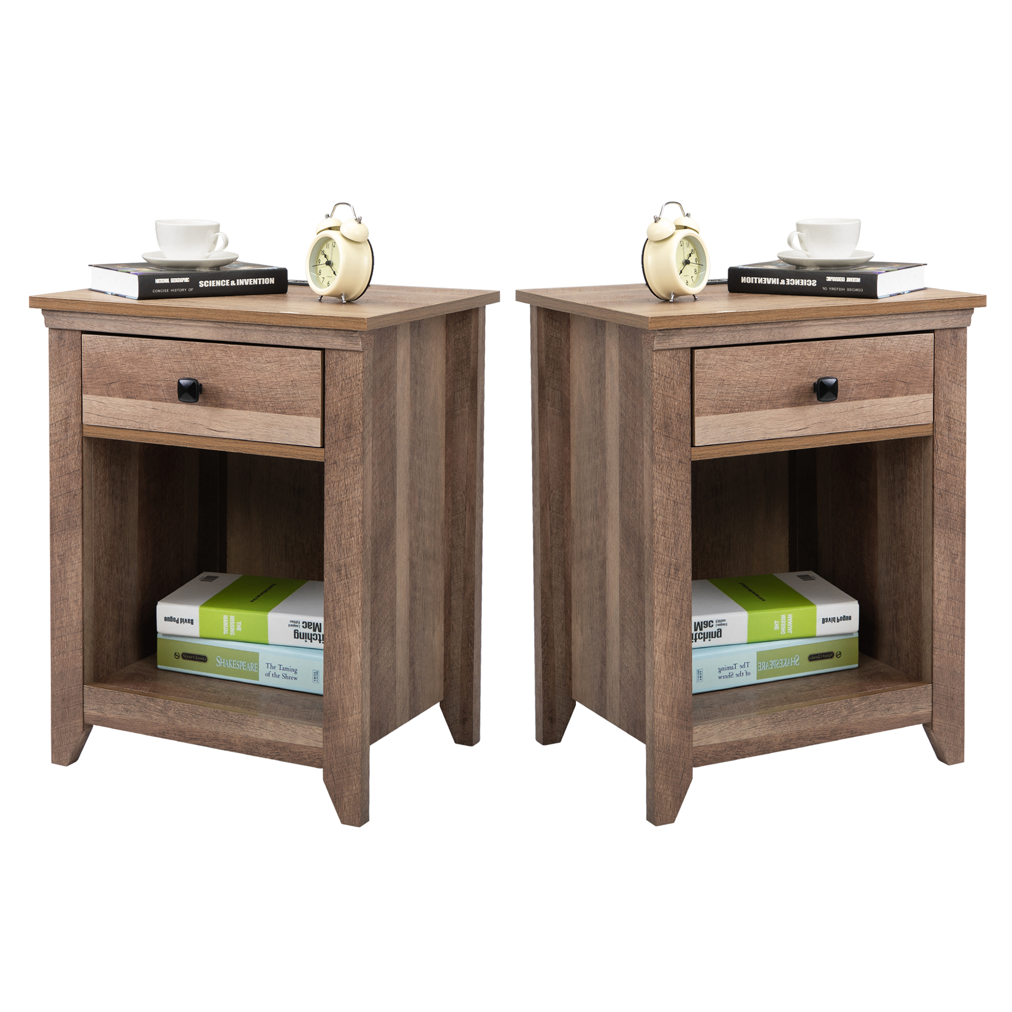 Jaxpety Set of 2 Farmhouse Nightstand with Charging Station, Wooden