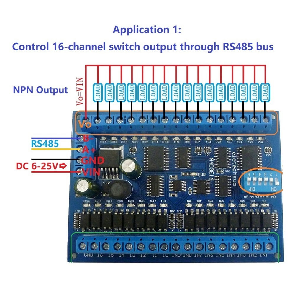 DC 12V 24V 16 Input 16 Output RS485 Remote Control Switch PLC IO ...