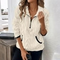 thumbnail image 2 of UTSJKR Quarter Zip Pullover Women Cable Fuzzy Fleece Pullover Sherpa Fall Warm Oversized 3/4 Zip Sweatshirt with Pocket Beige XL, 2 of 2