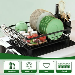 Large Stainless Steel Dish Drying Rack with Drainboard Utensil Cups Holder Towel Rock Black Walmart
