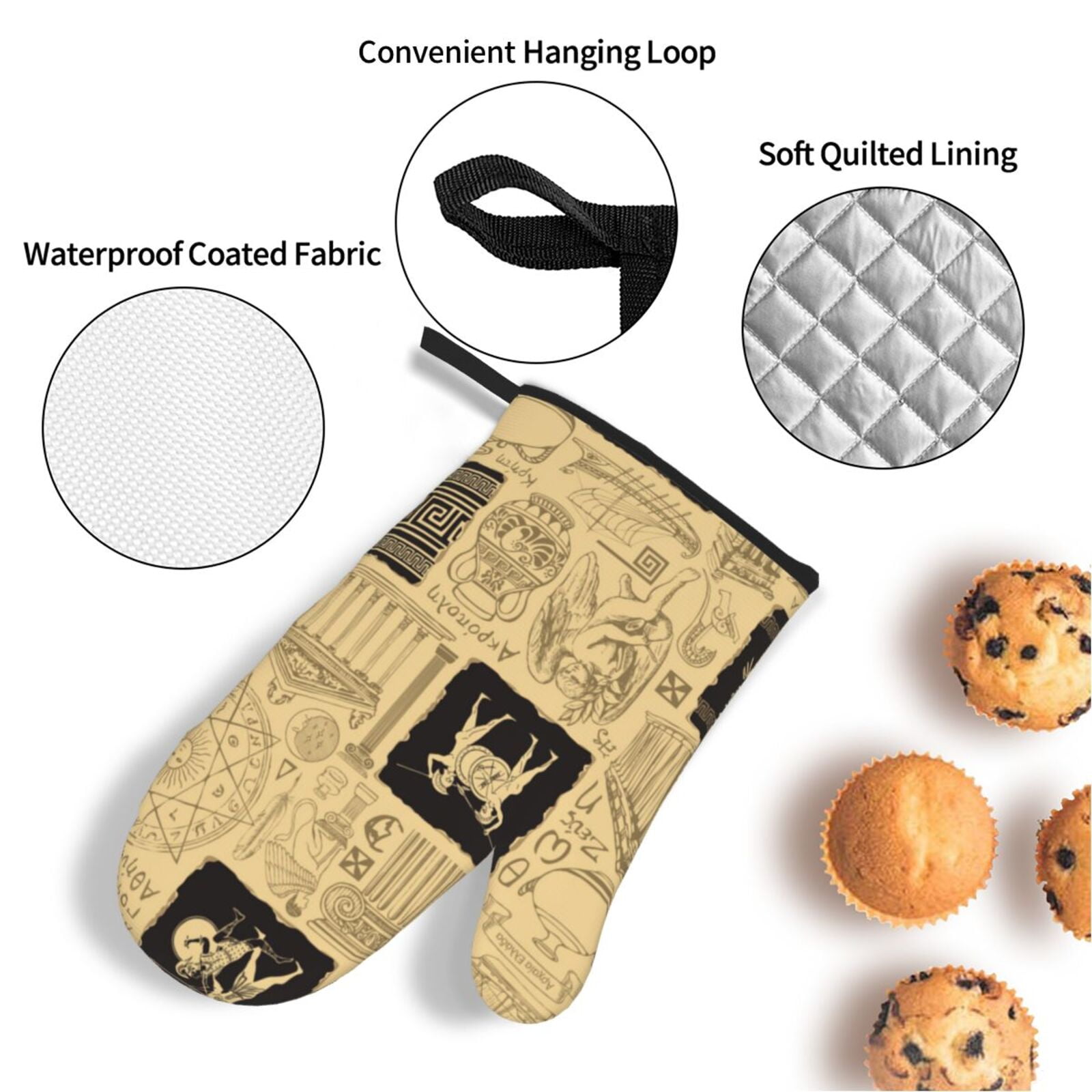 Ancient Greece Mythology Retro 4Pcs Oven Mitts and Pot Holders Sets Oven Kitchen Gloves Hot Pads for Cooking BBQ Baking Grilling