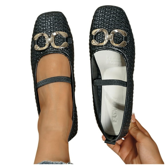 Viluyesy Womens Ballet Flats, Wide Width Shallow Square Toe Slip On Fashion Work Dressy Shoes Black US7