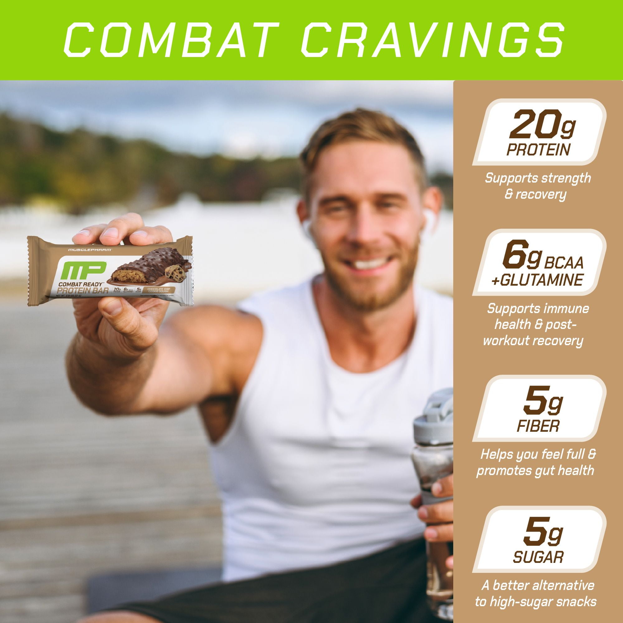 MusclePharm Combat Crunch Protein Bar, Chocolate Chip Cookie Dough, 20g Protein, 12 Ct
