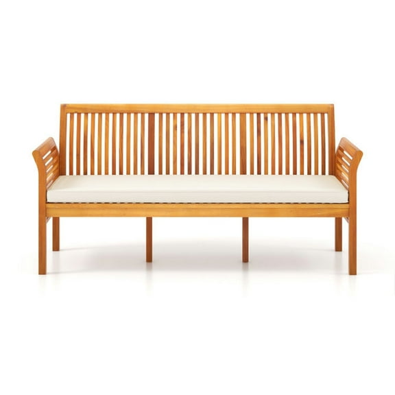 YYAo Garden Benches, Outdoor Bench,62.5 Inches Patio 3-Seat Wood Bench with Soft Seat Cushions-White